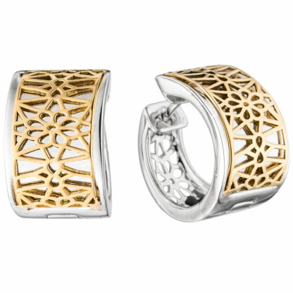 Creolen 925 Silber mit abstraktem Blumenmotiv 750 Gelbgold