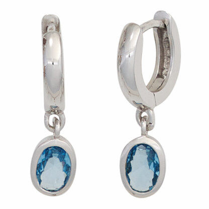 Creolen 925 Silber mit Zirkonia hellblau oval