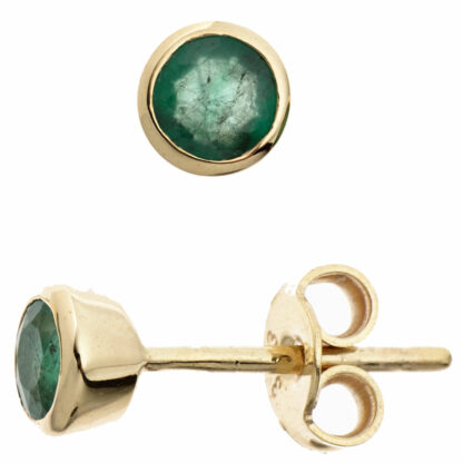 Ohrstecker 333 Gelbgold mit Smaragden rund