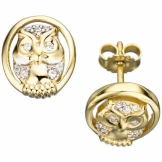 Ohrstecker "Eule"  333 Gelbgold mit Zirkonia weiß