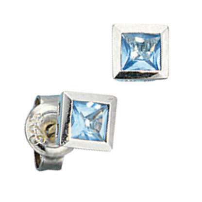 Ohrstecker 925 Silber quadratisch mit Zirkonia hellblau