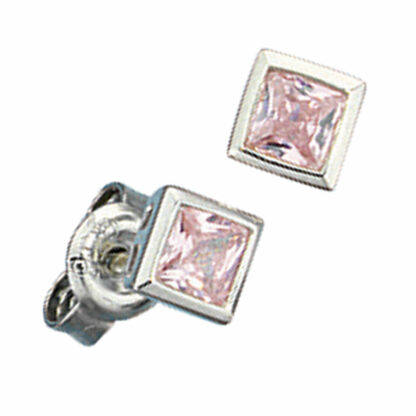 Ohrstecker 925 Silber quadratisch mit Zirkonia rosa