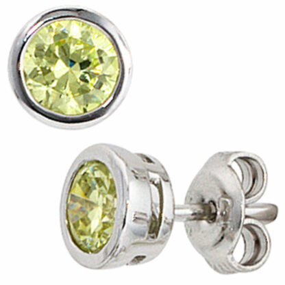 Ohrstecker 925 Silber rund mit Zirkonia grün 6,4 mm