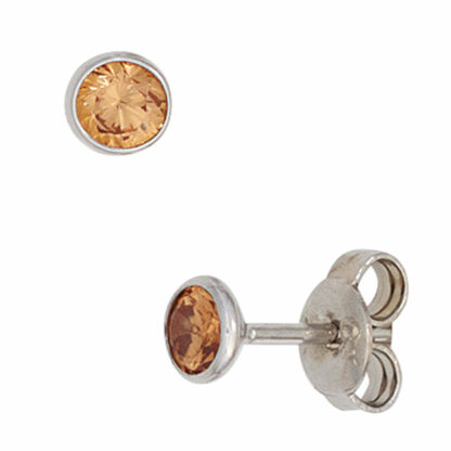 Ohrstecker 925 Silber rund mit Zirkonia champagner