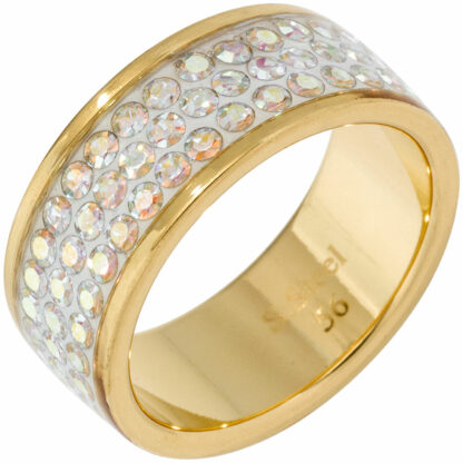 Ring Edelstahl/PVD gelbgoldfarben mit SWAROVSKI ELEMENTS weiß