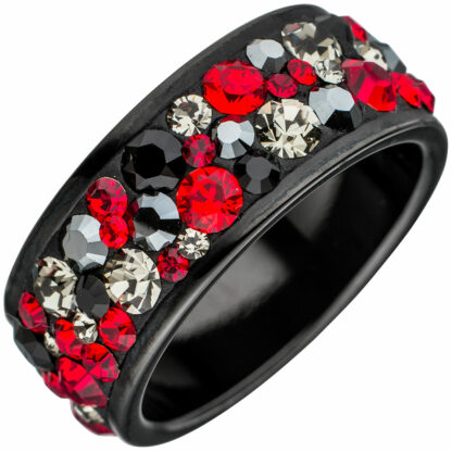 Ring Edelstahl/PVD schwarz mit SWAROVSKI ELEMENTS rot-schwarz
