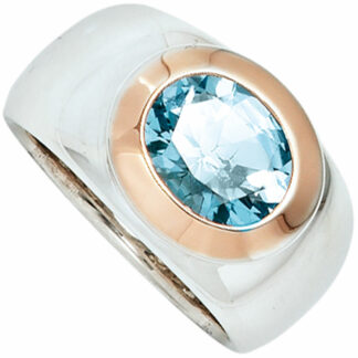 Ring 925 Silber/teilrosévergoldet mit Blautopas