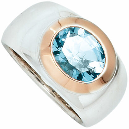 Ring 925 Silber/teilrosévergoldet mit Blautopas