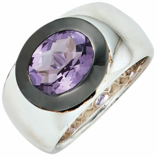 Ring 925 Silber/teilrutheniert mit Amethyst violett