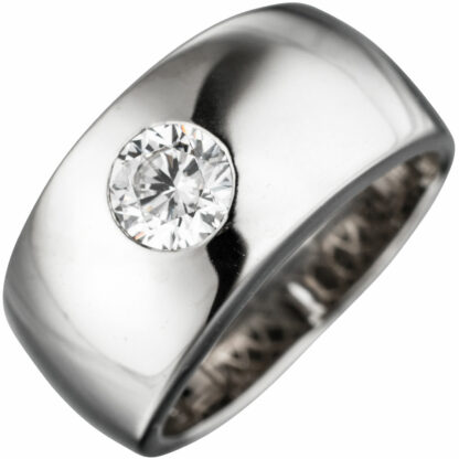 Ring 925 Silber mit weißem Zirkonia rund facettiert