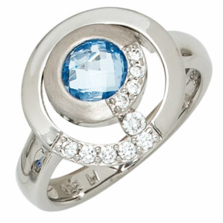 Ring 925 Silber mit Zirkonia hellblau und weiß facettiert
