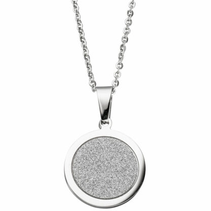 Collier mit Anhänger rund Edelstahl und Glitzereffekt