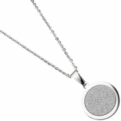 Collier mit Anhänger rund Edelstahl und Glitzereffekt – Bild 2