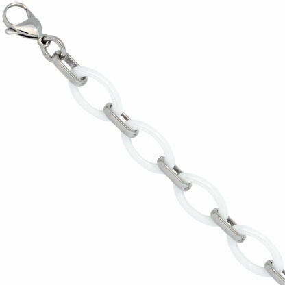 Armband Edelstahl und Keramik weiß Marquise