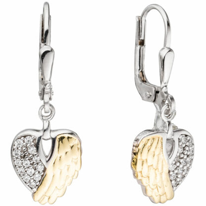 Boutons "Herz und Flügel" 925 Silber und teilvergoldet mit Zirkonia