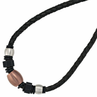 Collier Leder (synth.) schwarz mit Edelstahl braun
