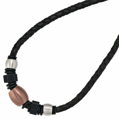 Collier Leder (synth.) schwarz mit Edelstahl braun