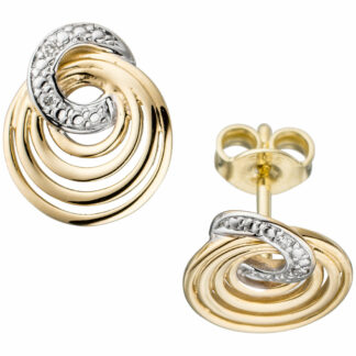 Brillant Ohrstecker 585 Gelbgold Bicolor rund