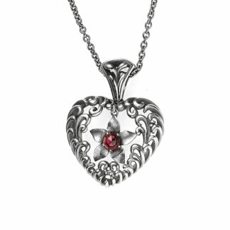 Collier mit Anhänger "Herz mit Blume" 925 Silber Granat