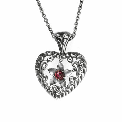 Collier mit Anhänger "Herz mit Blume" 925 Silber Granat