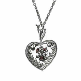 Collier mit Anhänger "Herz/Reh" 925 Silber antik rhodiniert