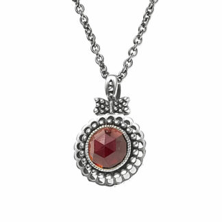 Collier mit Anhänger 925 Silber antik rhodiniert mit Granat
