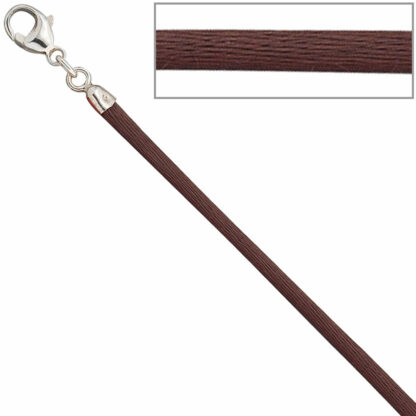 Collier Seide braun mit Karabinerverschluss 925 Silber