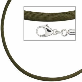 Collier Seide olivgrün mit Karabinerverschluss 925 Silber