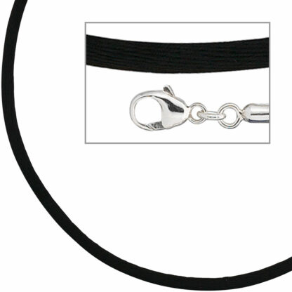 Collier Seide schwarz mit Karabinerverschluss 925 Silber