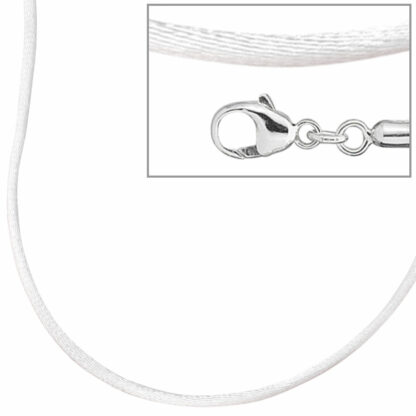 Collier Seide weiß mit Karabinerverschluss 925 Silber