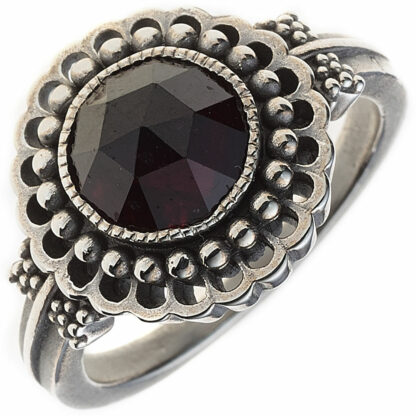 Ring 925 Silber antik rhodiniert mit Granat rund
