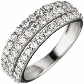 Ring 925 Silber mit Zirkonia weiß dreireihig