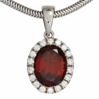 Anhänger 925 Silber mit Granat rot und Zirkonia weiß oval