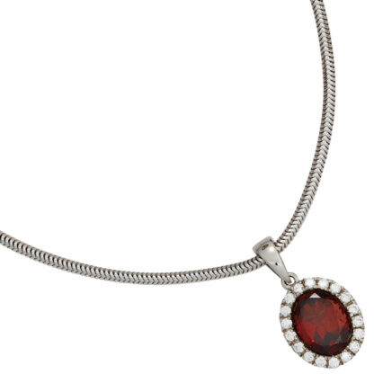 Anhänger 925 Silber mit Granat rot und Zirkonia weiß oval – Bild 2