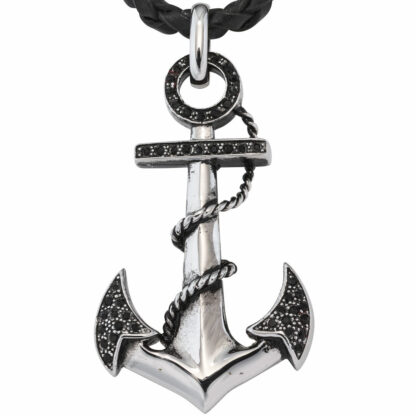 Anhänger "Anker" Edelstahl mit Zirkonia schwarz