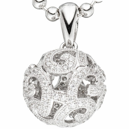 Anhänger Kugel 925 Silber mit Zirkonia weiß Spiral-Design