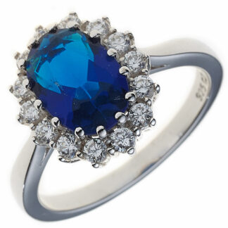 Ring 925 Silber mit Zirkonia in blau und weiß