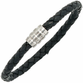Flecht-Leder-Armband schwarz mit Magnetverschluss 5 mm