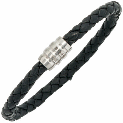 Flecht-Leder-Armband schwarz mit Magnetverschluss 5 mm