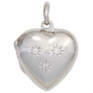Herz-Medaillon 925 Silber mit Blütendekor und Zirkonia