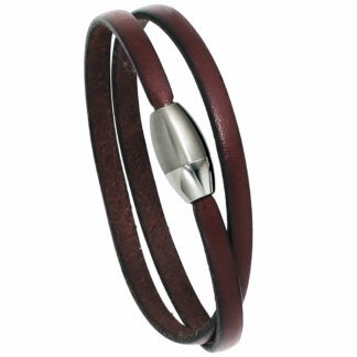 Leder-Armband 2-reihig braun mit Magnetverschluss Edelstahl