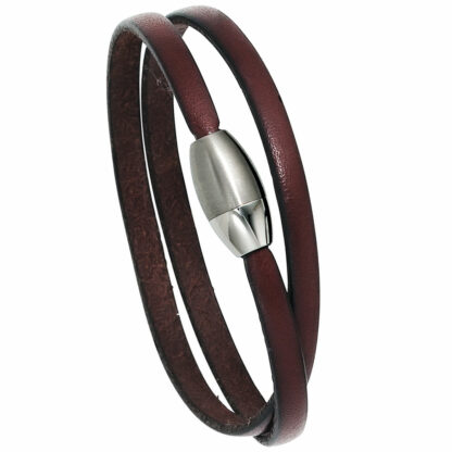 Leder-Armband 2-reihig braun mit Magnetverschluss Edelstahl