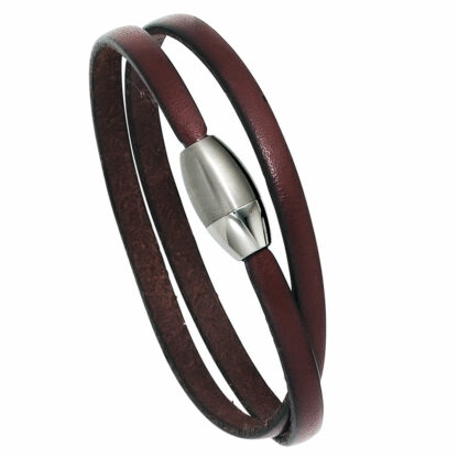 Leder-Armband 2-reihig braun mit Magnetverschluss Edelstahl – Bild 2