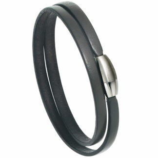 Leder-Armband 2-reihig grau mit Magnetverschluss Edelstahl