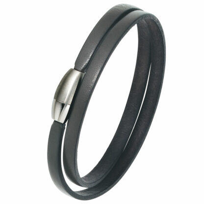 Leder-Armband 2-reihig grau mit Magnetverschluss Edelstahl – Bild 2