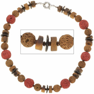 Natur-Collier mit Lava, Tigerauge und Hämatin
