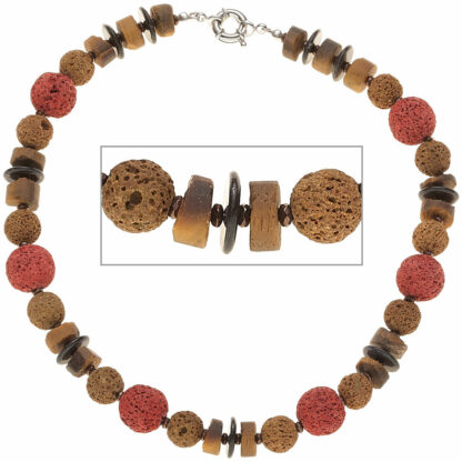 Natur-Collier mit Lava, Tigerauge und Hämatin