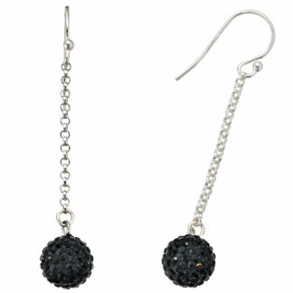 Ohrhaken lang 925 Silber mit Kugeln Glas schwarz