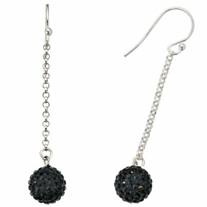 Ohrhaken lang 925 Silber mit Kugeln Glas schwarz