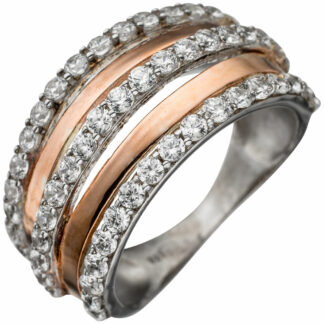 Ring 925 Silber/teilrotvergoldet mit Zirkonia weiß 3-bahnig